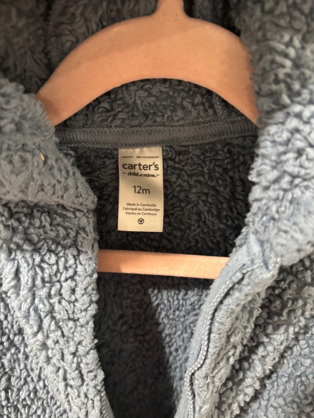 Hooded blue-gray Carter's sherpa fleece baby jacket featuring full front zipper